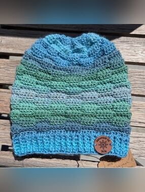 Artisan Handmade Crochet Lightweight Merino Wool Blend "Seafoam" Beanie Hat